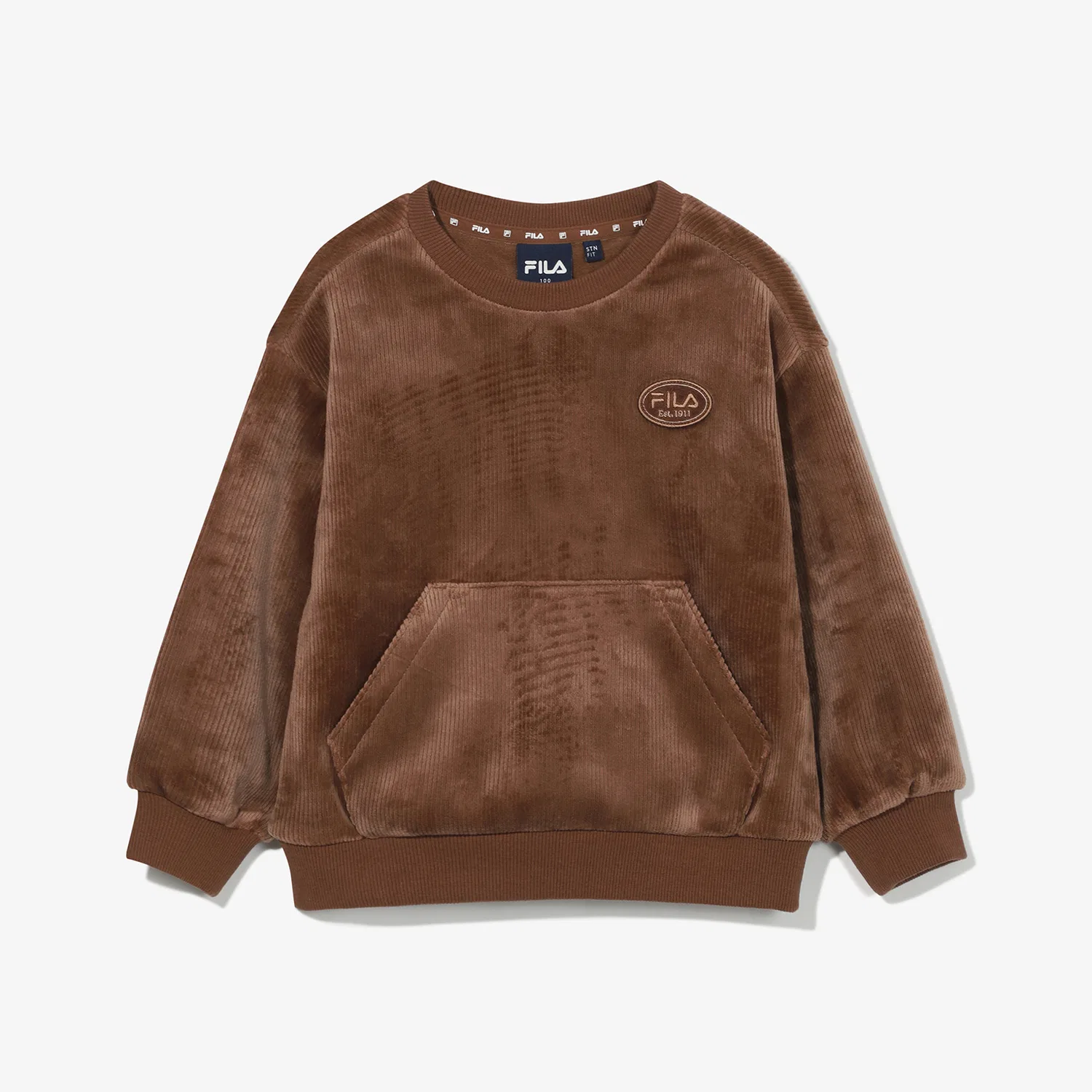 Детский велюровый свитшот в рубчик с начёсом коричневый от Fila Kids — фото 2