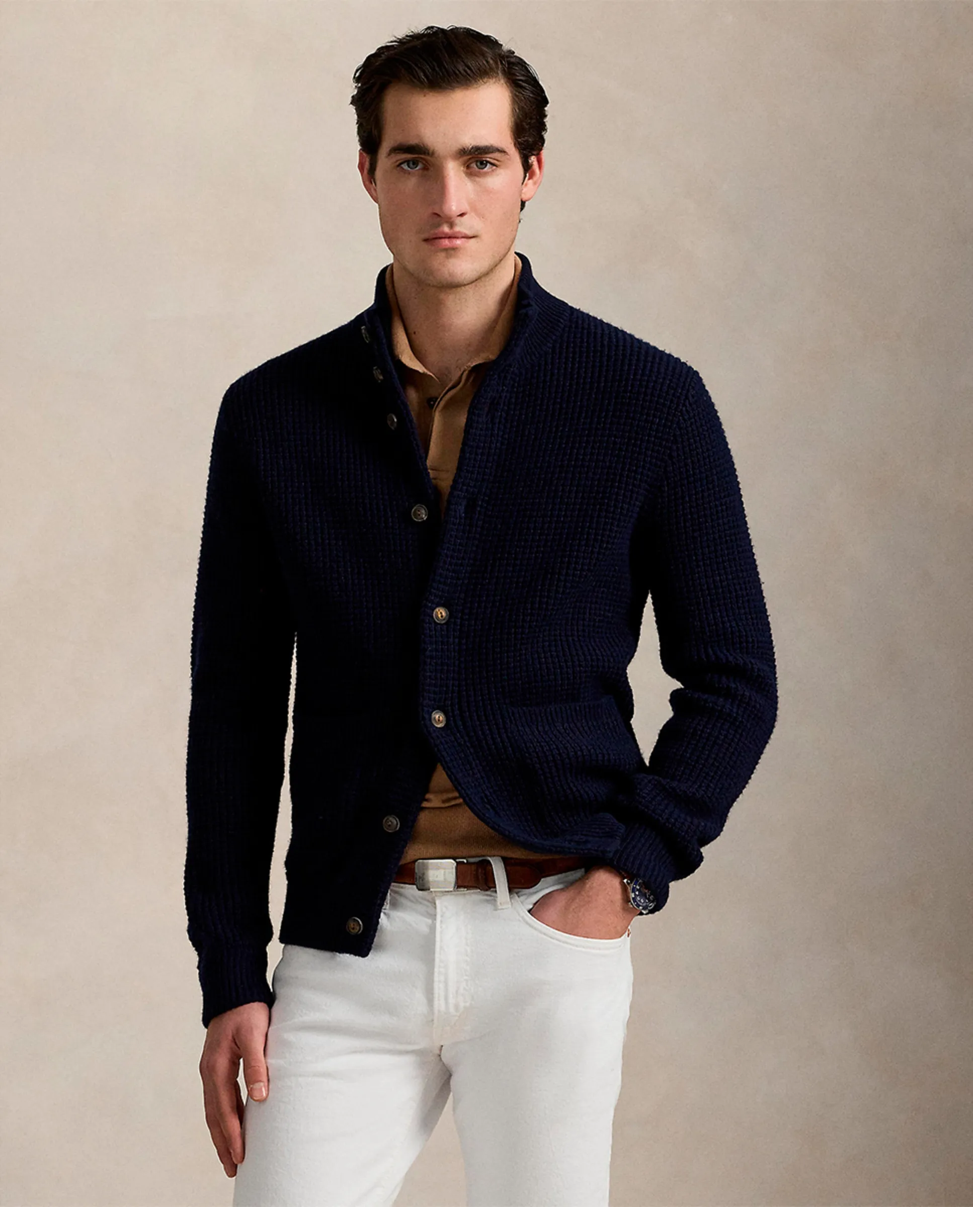 

Мужской вязаный кардиган из шерсти и хлопка Polo Ralph Lauren, синий