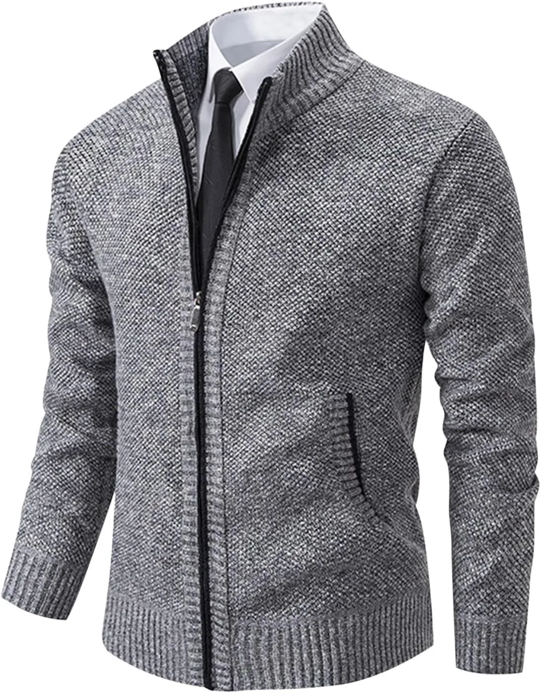 

Длинный свитер с воротником-стойкой, вязаный, теплый, зимний, Regular Fit