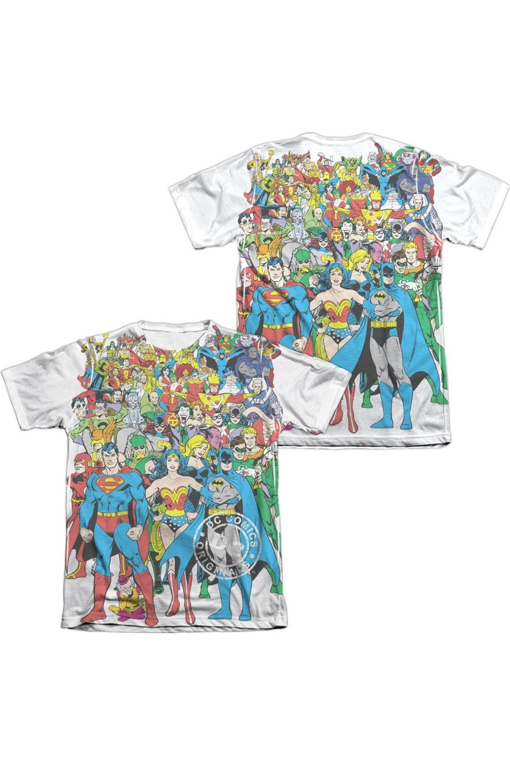 

Футболка с коротким рукавом DC Comics Original Universe (принт спереди/сзади) для взрослых, 65/35 поли/хлопок Gildan, белый