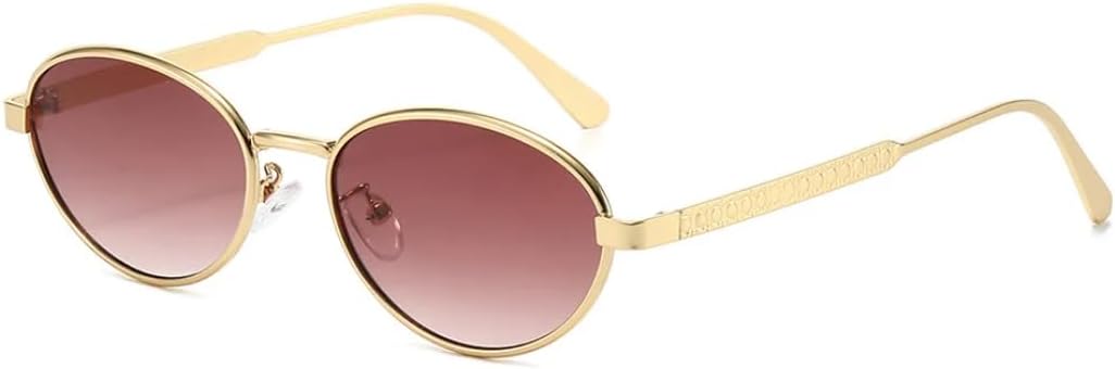 

Солнцезащитные очки для мужчин и женщин - защита UV400 - градиентные линзы, овальные линзы в стиле панк, металлические петли, для занятий спортом на открытом воздухе и вождения DSVIGF, Golden Red