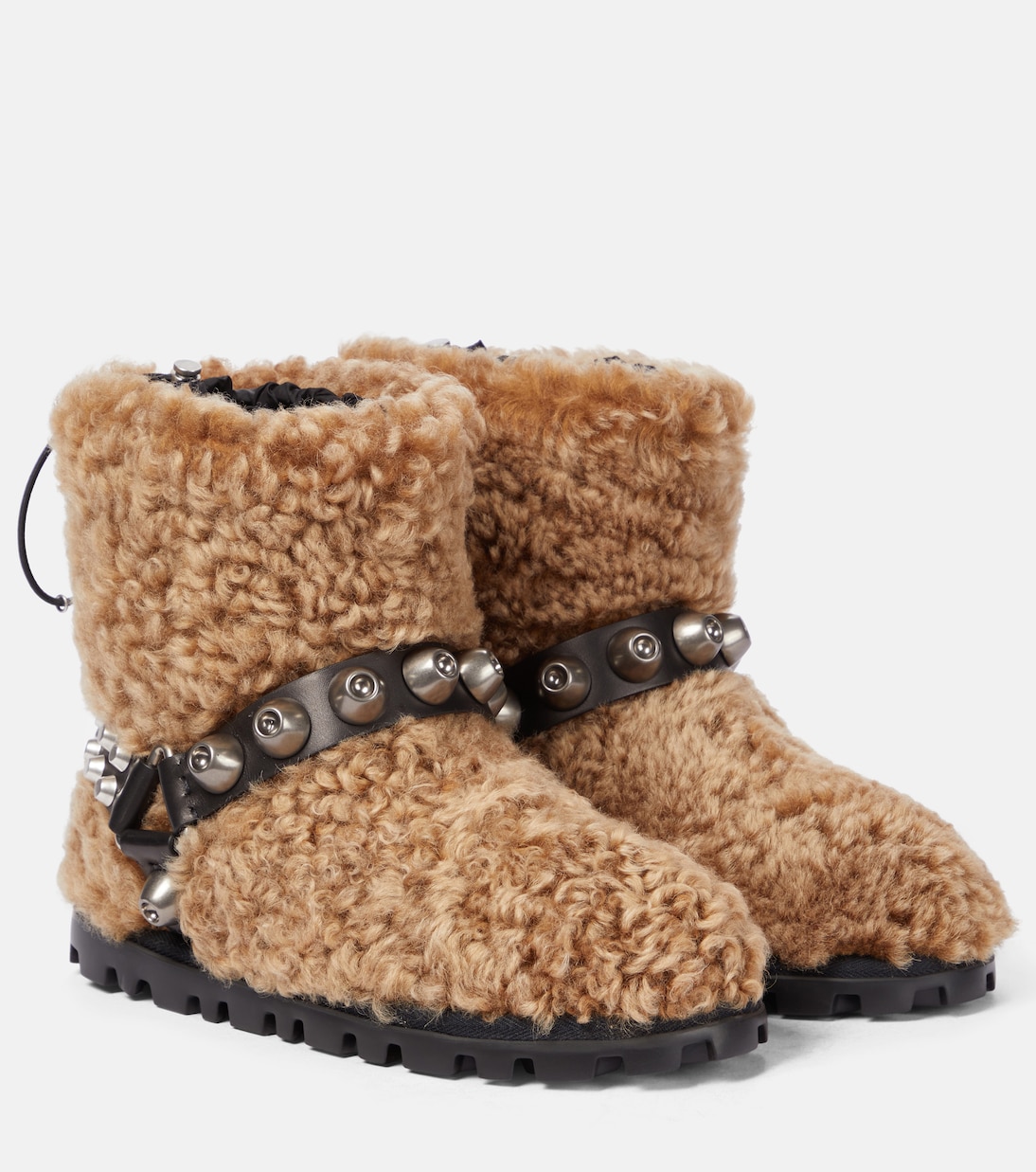 Ботильоны из овчины с декором Miu Miu, Cognac