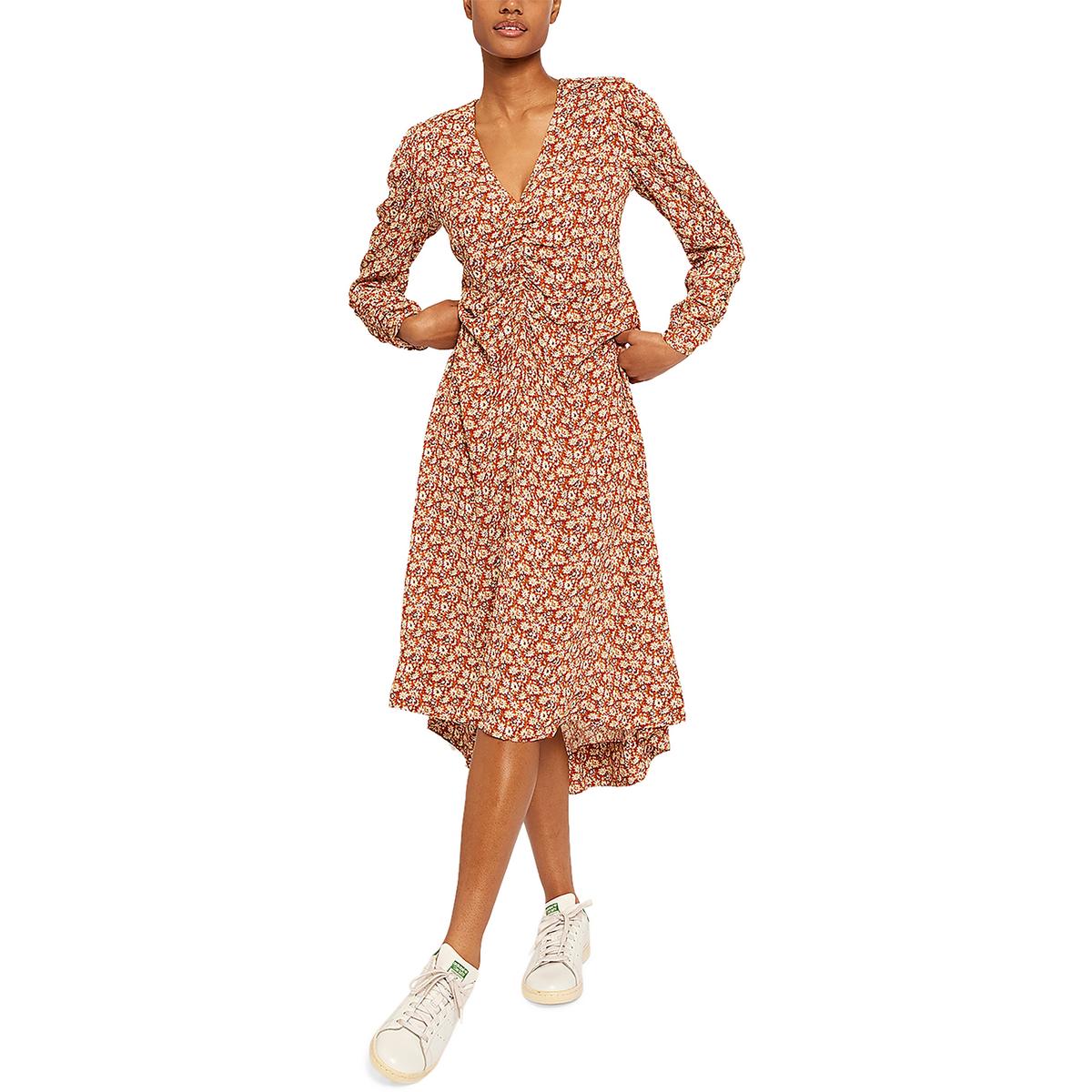 

Платье миди с V-образным вырезом и цветочным принтом Haruko Womens Joie, цвет umber multi