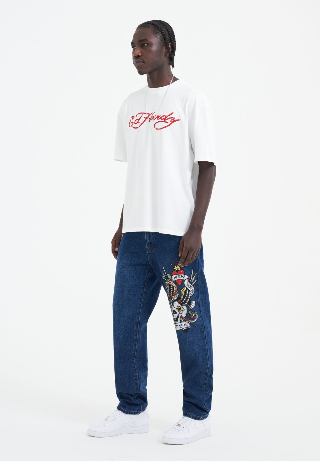 

Футболка с принтом SKULL FLAME DIAMANTE Ed Hardy, белый