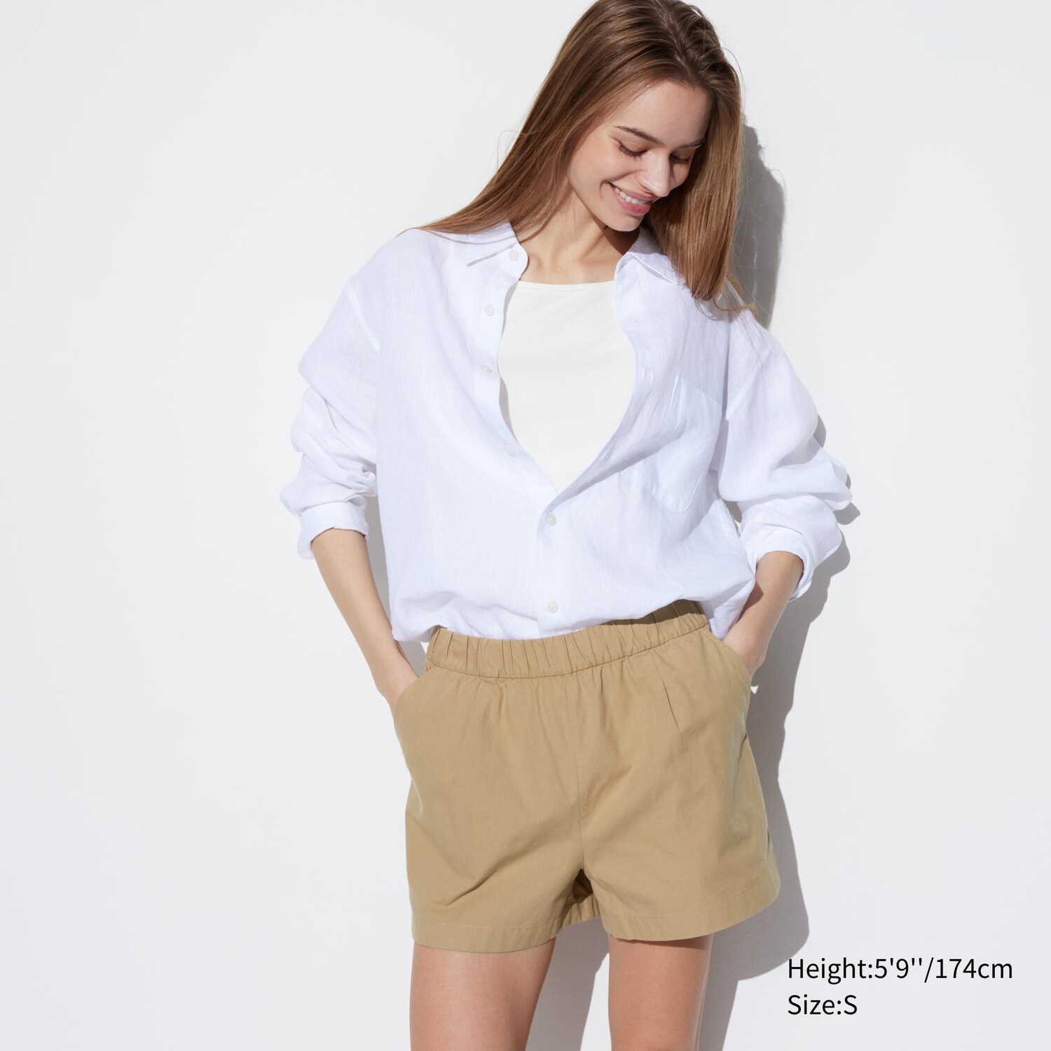 

Удобные хлопковые шорты UNIQLO, бежевый