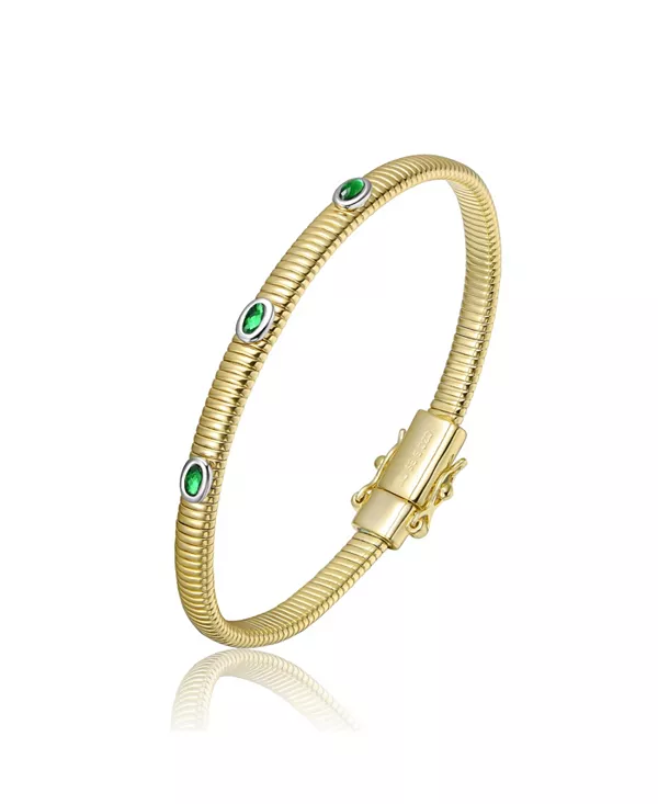 

Браслет с покрытием из 14-каратного золота и прозрачными, зелеными, красными или синими кубическими цирконами Rachel Glauber, green