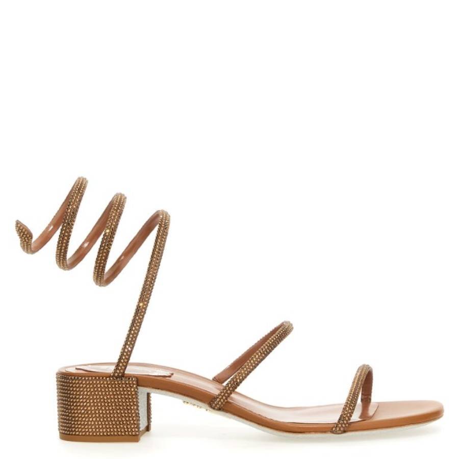 Rene Caovilla босоножки Cleo с кристаллами Rene' Caovilla, Tabac Satin/Smoked Topaz Stras