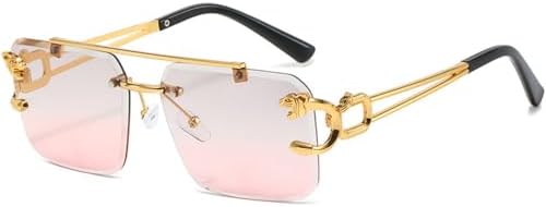 

Модные металлические солнцезащитные очки без оправы с леопардовым принтом для женщин и мужчин, солнцезащитные очки с двойным оправом, защита от УФ-излучения UV400 MTZJH, Gray Pink