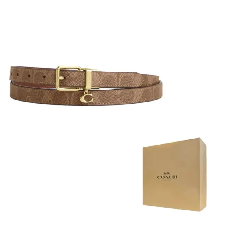 

COACH Женский кожаный ремень из коровьей кожи коричневый с желтым шириной 1,8 см, Brown Yellow