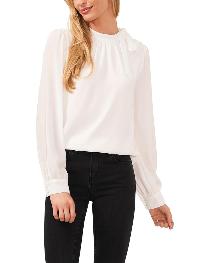 

Блуза CeCe Long Sleeve Tie Neck Button Shoulder, слоновая кость