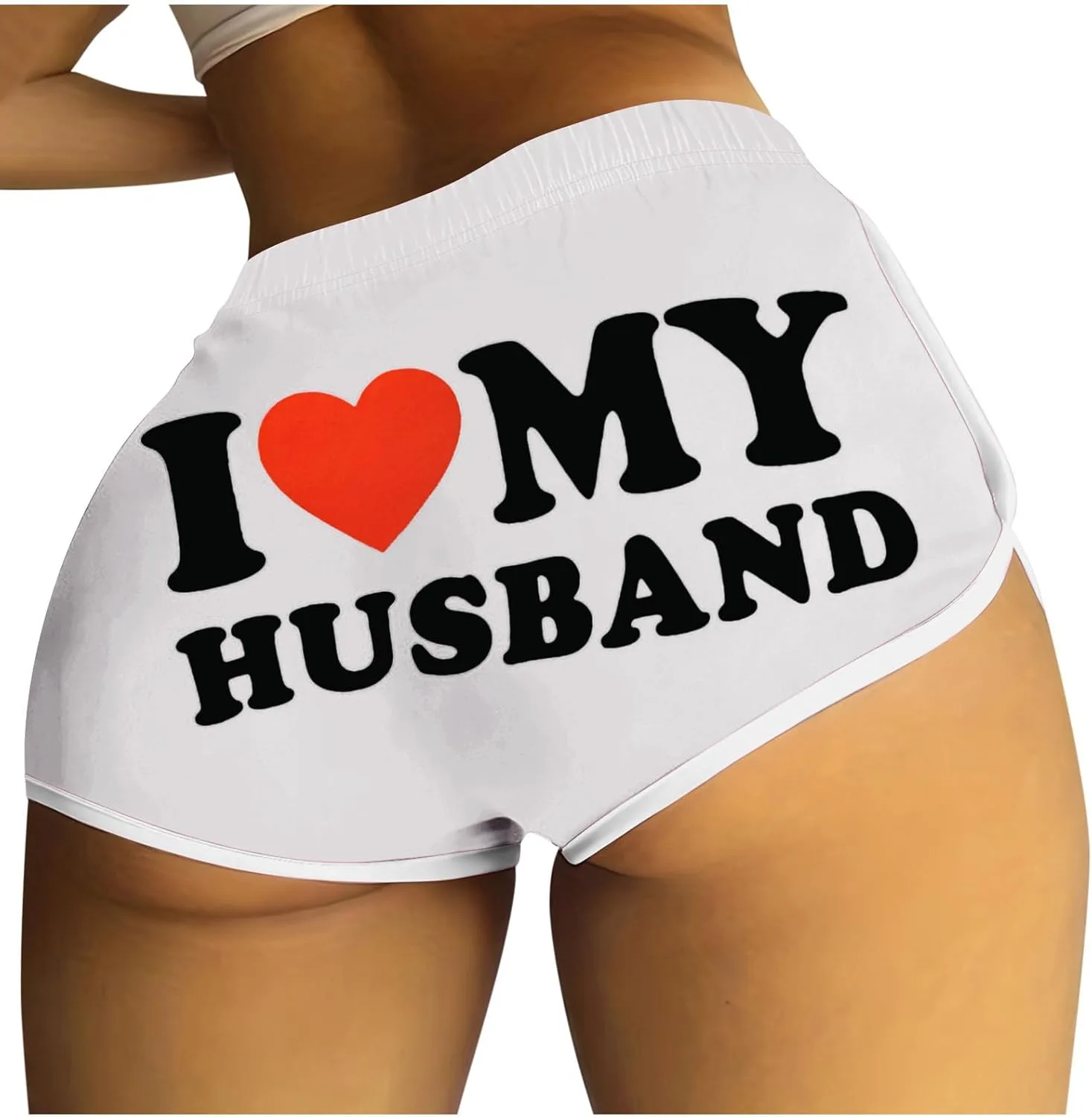 

Женские шорты Funny Graphic I Love My Husband с дельфиньим подолом и эластичной талией