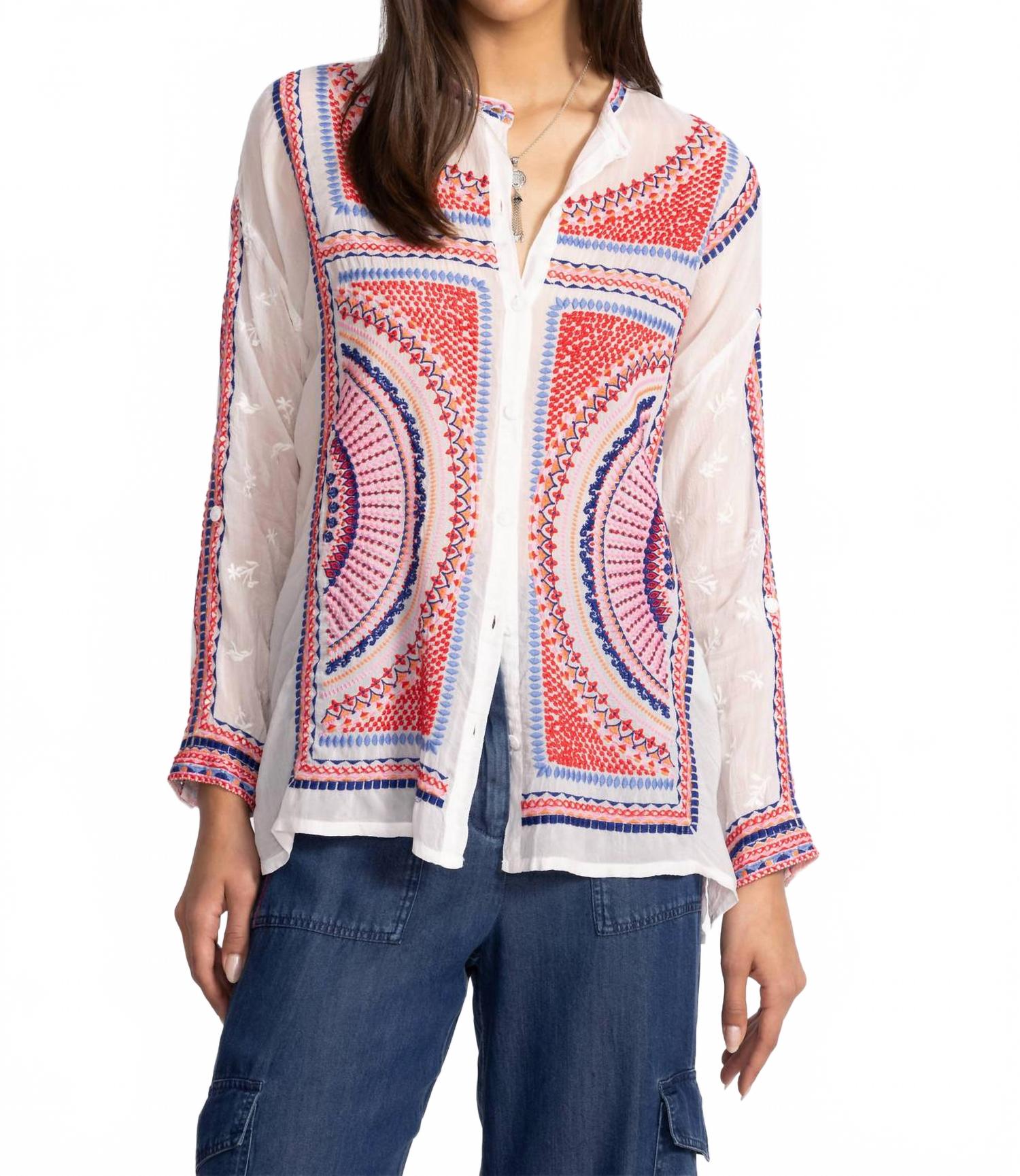 

Белая блузка с воротником мандарин Johnny Was