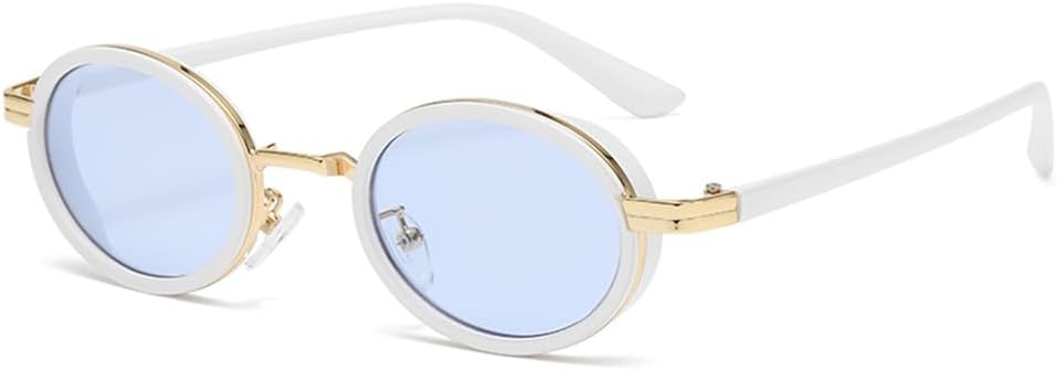 

Овальные панк-солнцезащитные очки для женщин, металлическая оправа, солнцезащитные очки для мужчин, классический винтажный стимпанк, солнцезащитные очки UV400 KTUCN, White Blue