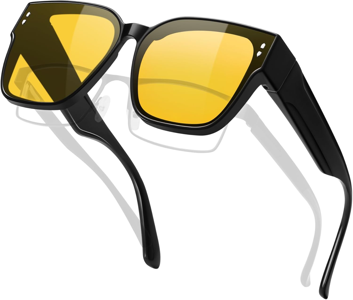 

KANASTAL — большие солнцезащитные очки для женщин и мужчин, поляризованные, с защитой от УФ-излучения UV400, модные, квадратной формы, 【a08】shiny Black/Non-polarized Yellow