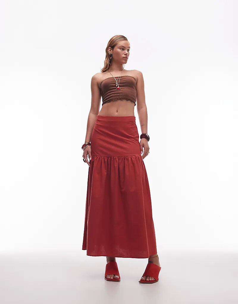

Юбка макси из льняной смеси ASOS DESIGN с заниженной талией кирпично-красного цвета
