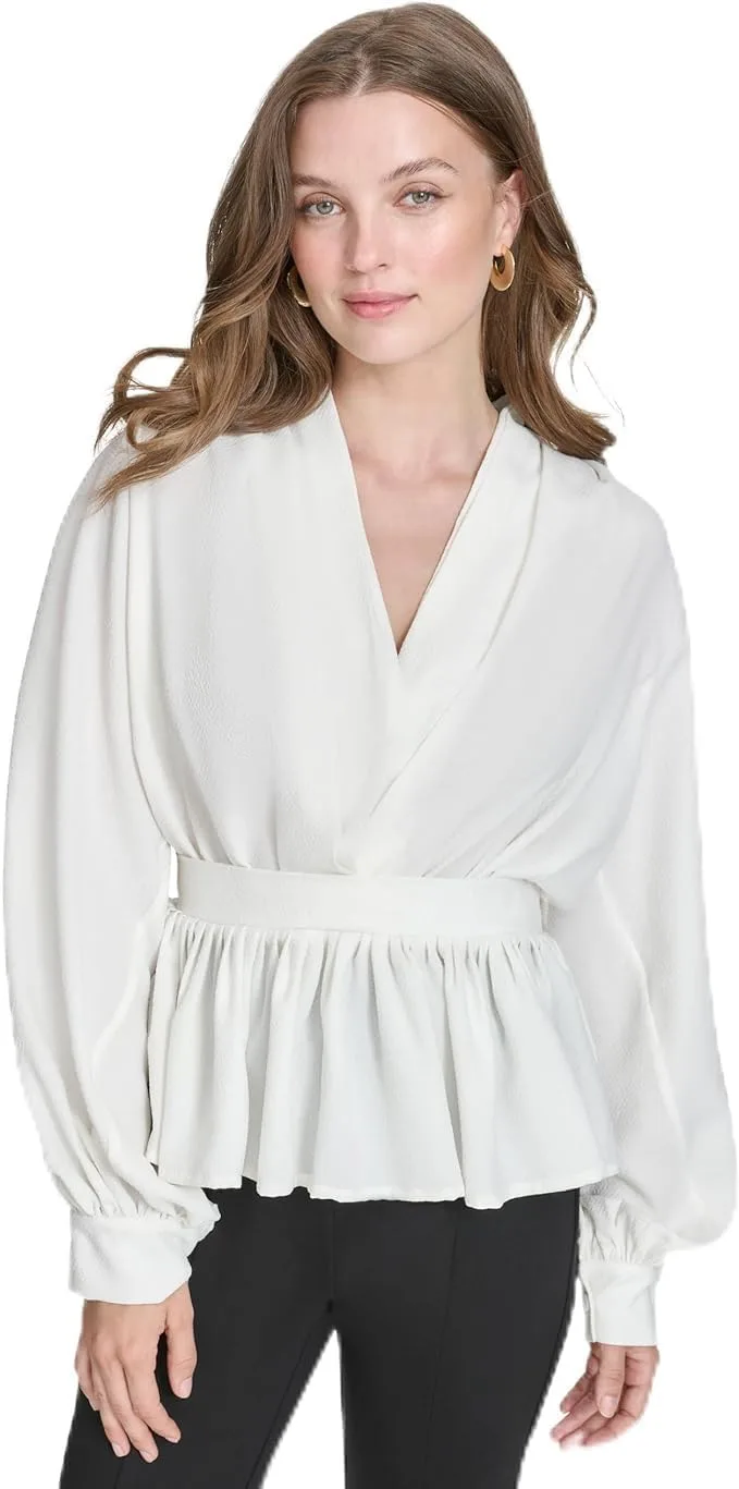 

Женская блузка Halston с длинными рукавами, зауженной талией и V-образным вырезом