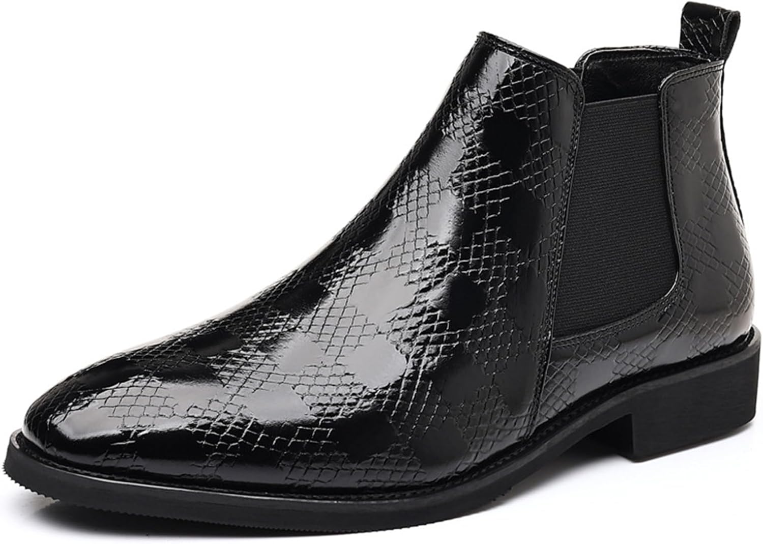 

Мужские кожаные ботинки Челси с принтом, заостренный носок, винтажные, удобные, с боковой резинкой, на массивном каблуке, для официальных мероприятий, свадеб, банкетов, офиса и повседневной прогулки Bangteuo, черный