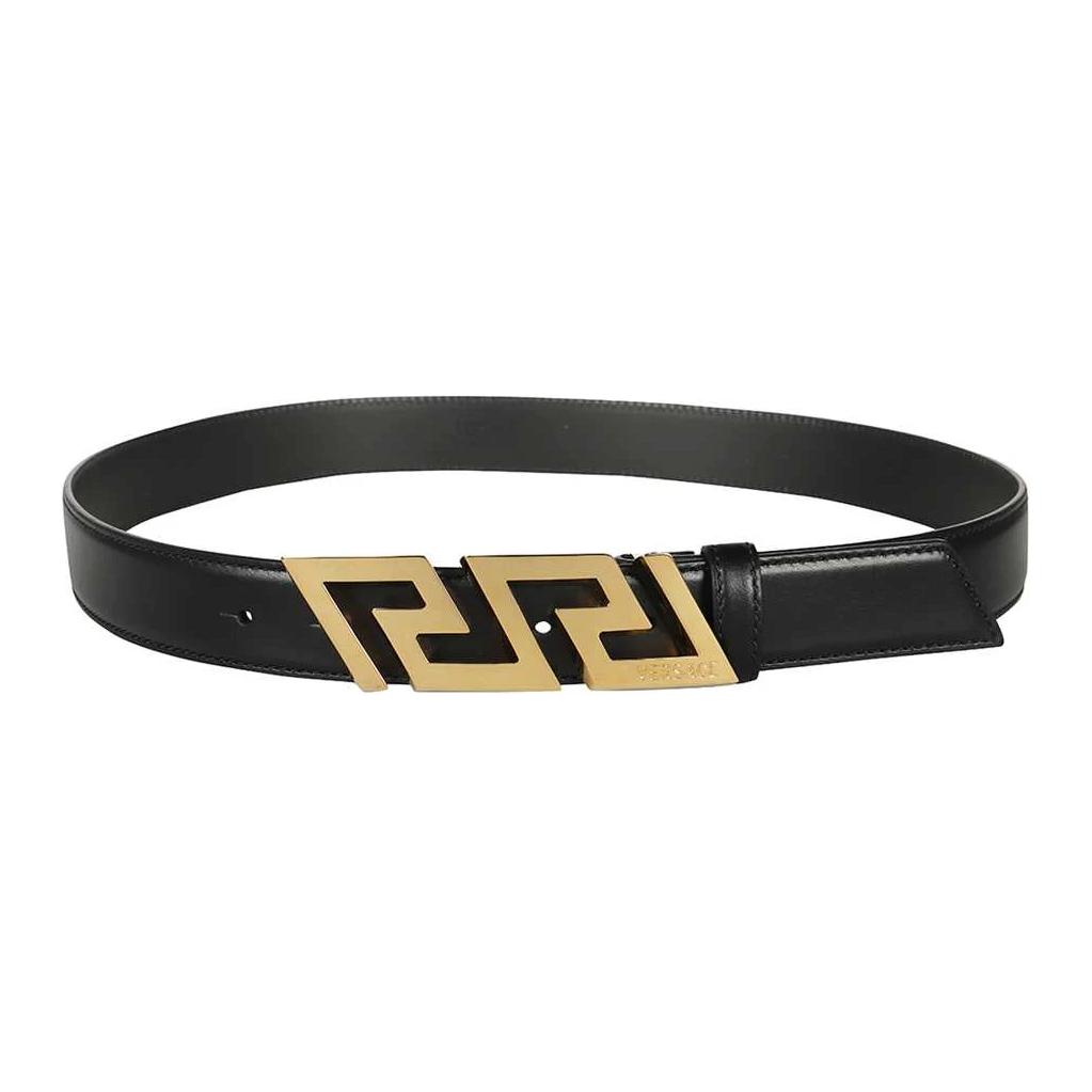 

Versace Мужской кожаный ремень из телячьей кожи с логотипом, черный