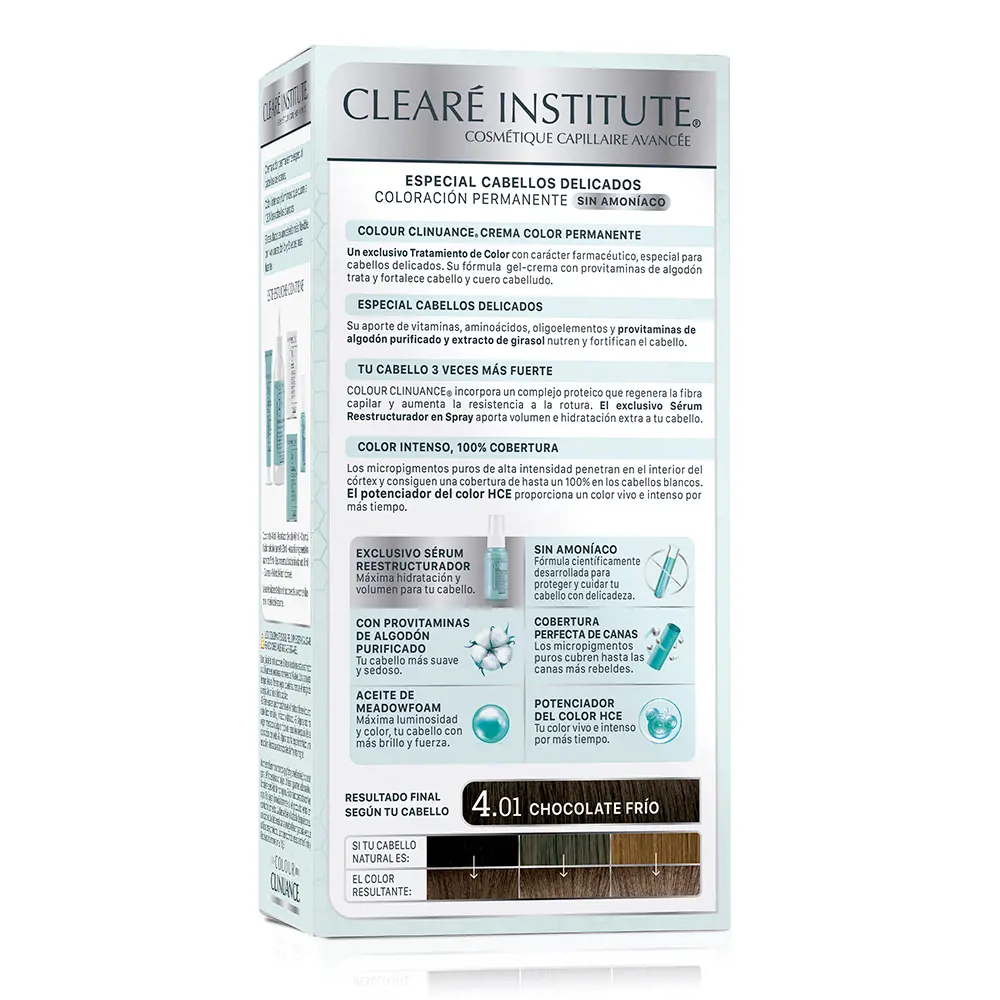 Краска для волос Colour clinuance cabellos delicados Clearé Institute, цвет 4.01-chocolate frio, 1 шт. — фото 2