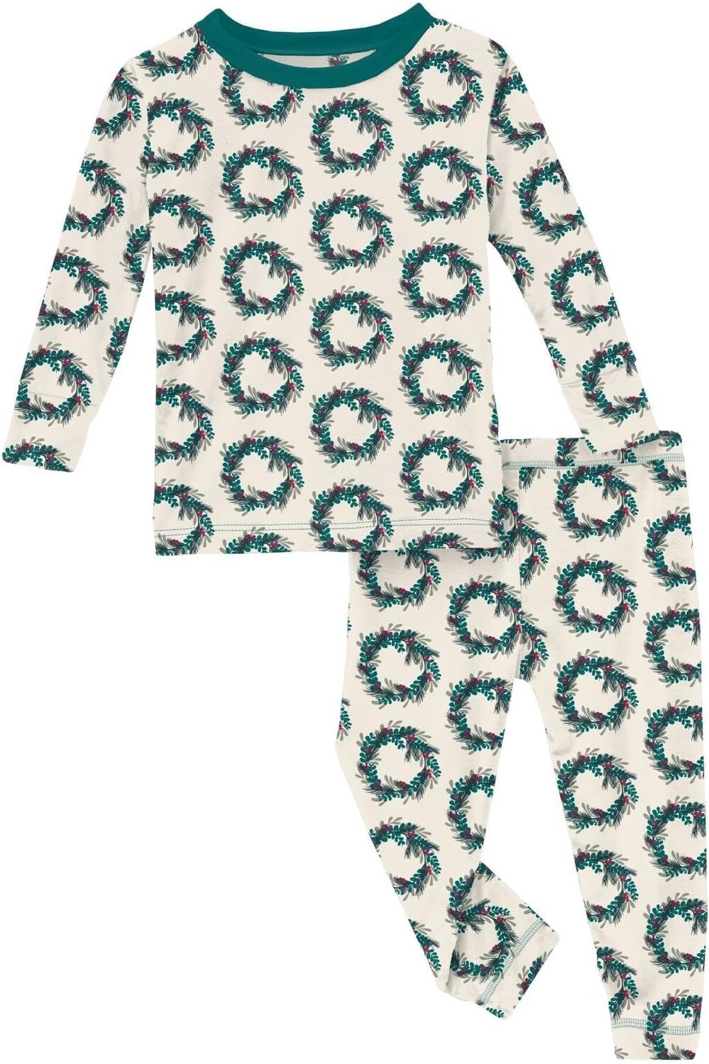 

Пижамный комплект Kickee Pants Long Sleeve Pajama Set, цвет Natural Holiday Wreath