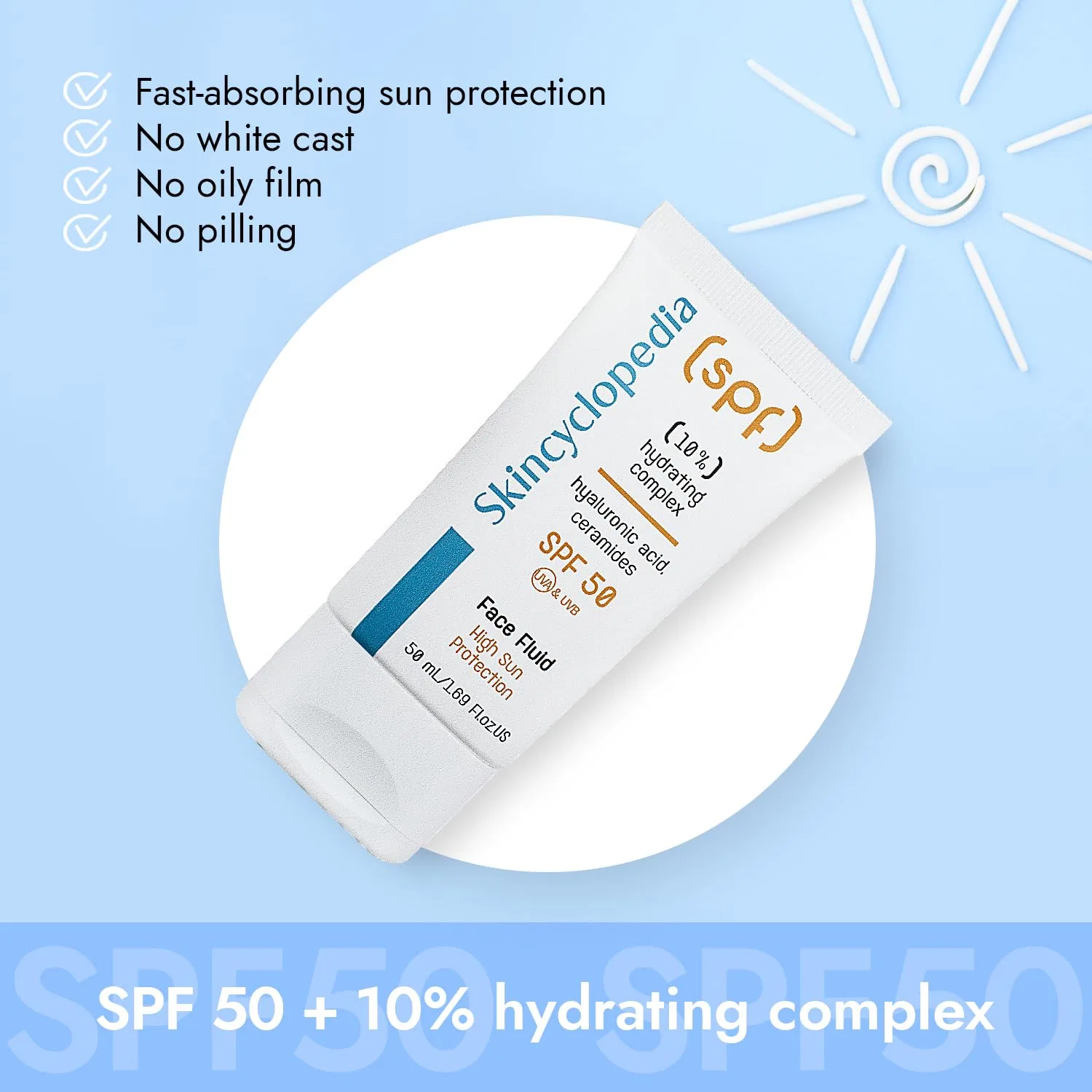 Солнцезащитный флюид Skincyclopedia SPF 50 с гиалуроновой кислотой Skincyclopedia — фото 2