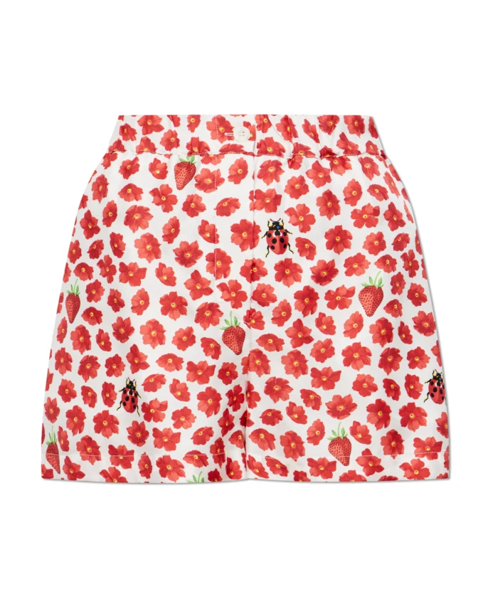 

Шелковые шорты с принтом «клубничный сад» Versace, красный