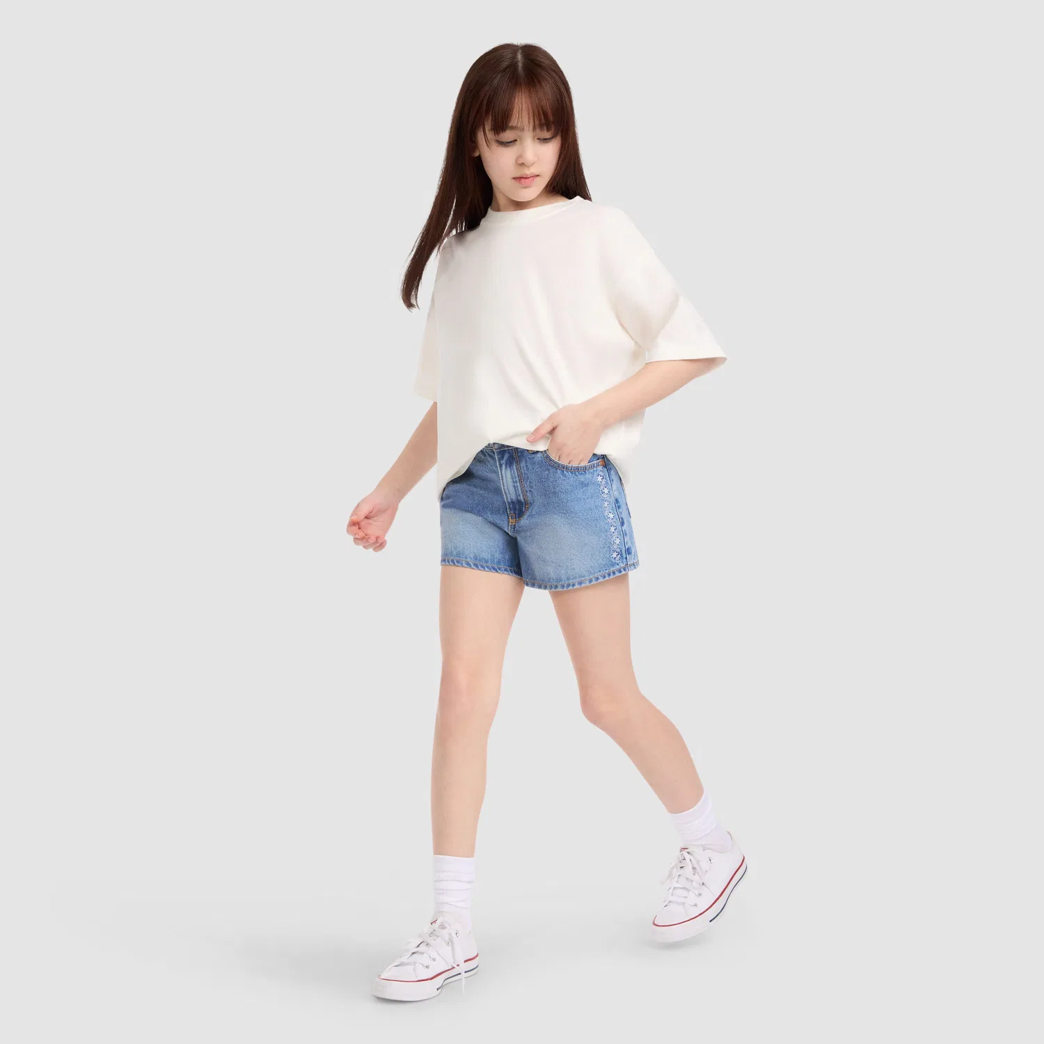 Вышитые мини-шорты из денима для девочек 7-16 лет Levi's, Blue — фото 4
