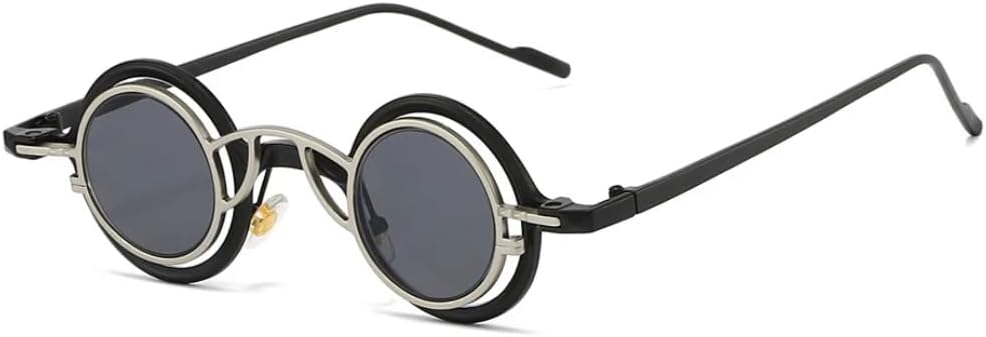 

Круглые солнцезащитные очки унисекс для женщин и мужчин, в стиле стимпанк, хип-хоп, солнцезащитные очки с защитой от УФ-излучения UV400, маленькие UATXTAU, Black Legsilver Gray