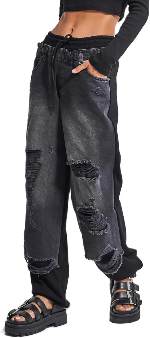 

Женские джинсы Y2k с потертостями и низкой посадкой Pivanzore