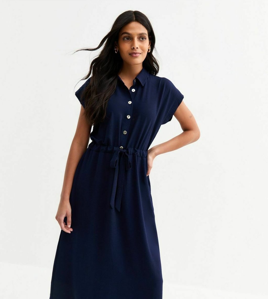 

Повседневное платье DRAWSTRING WAIST TEXTURED MIDI New Look, темно-синий