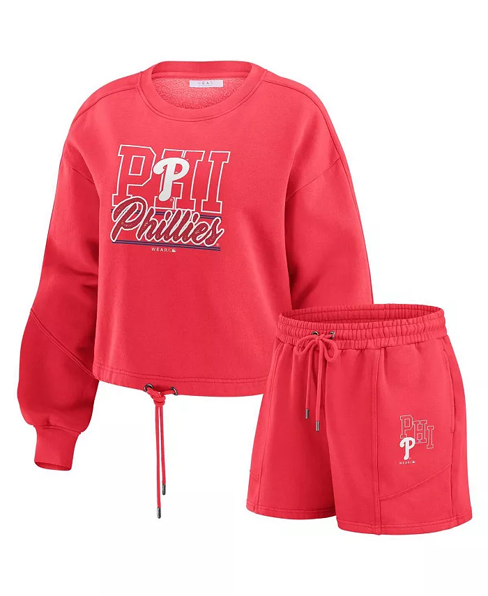 

Женский красный комплект одежды Philadelphia Phillies из выстиранного флиса с толстовкой и шортами для дома WEAR by Erin Andrews