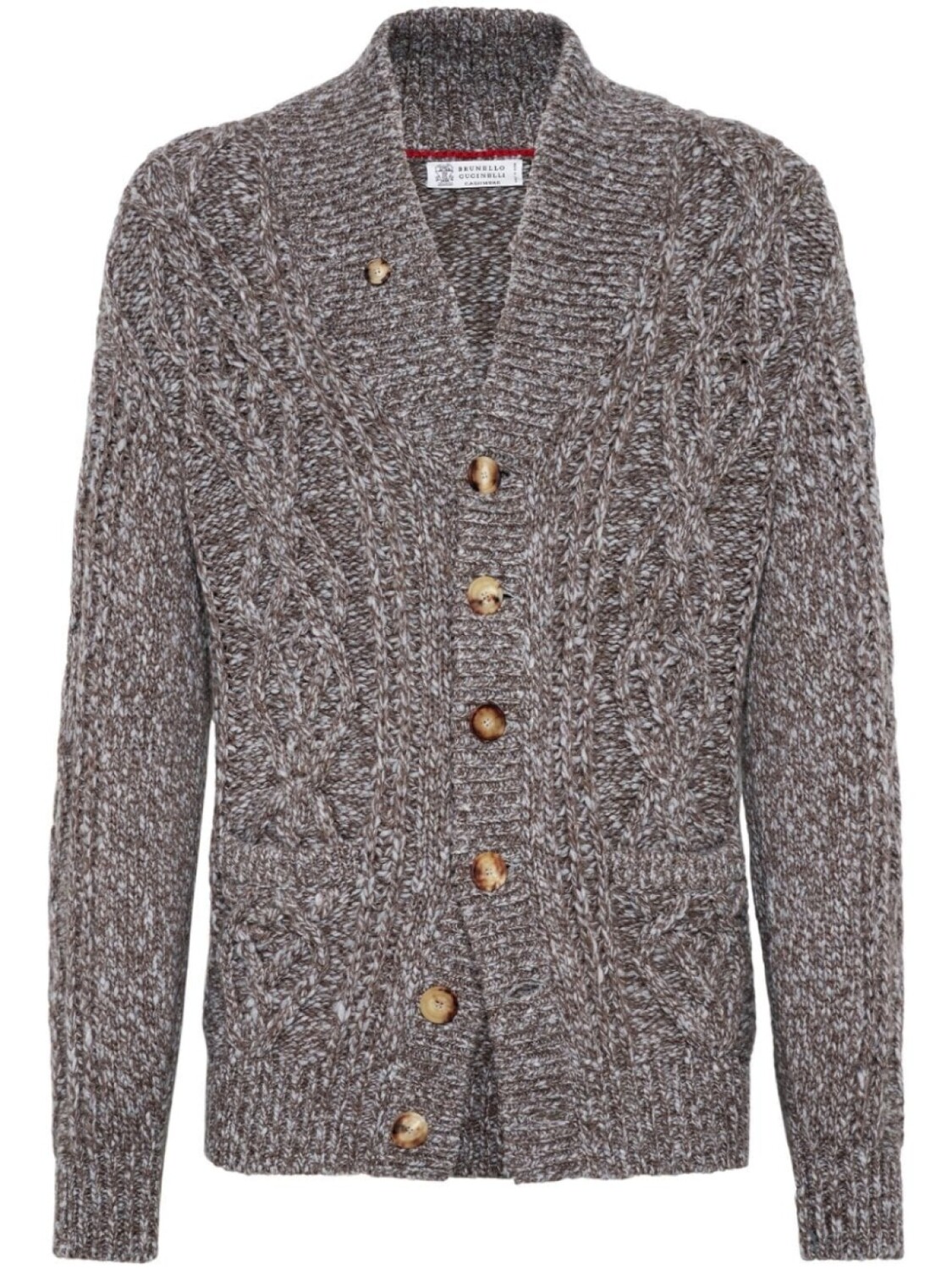 

Brunello Cucinelli кардиган с эффектом меланжа, связанный косами, коричневый
