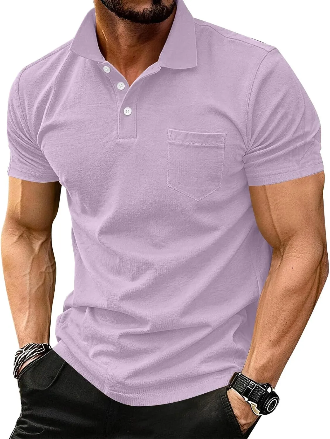 

Футболка-поло для мужчин, короткий рукав, Slim Fit, легкая, с тремя пуговицами