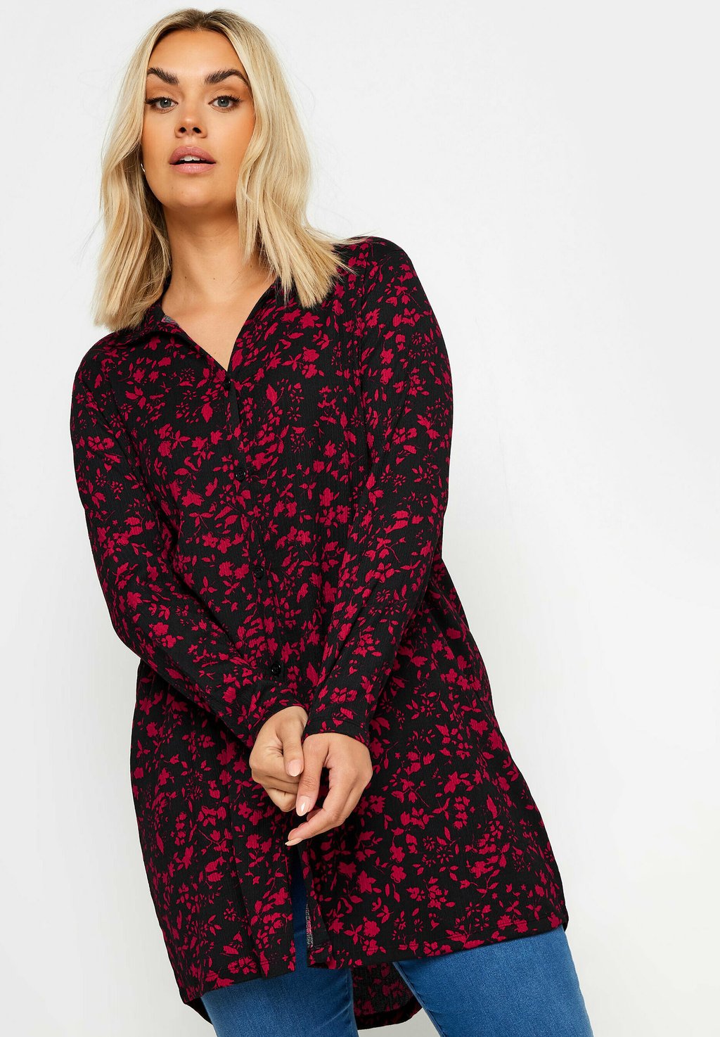 

Блузка на пуговицах FLORAL PRINT TEXTURED Yours Clothing, красный