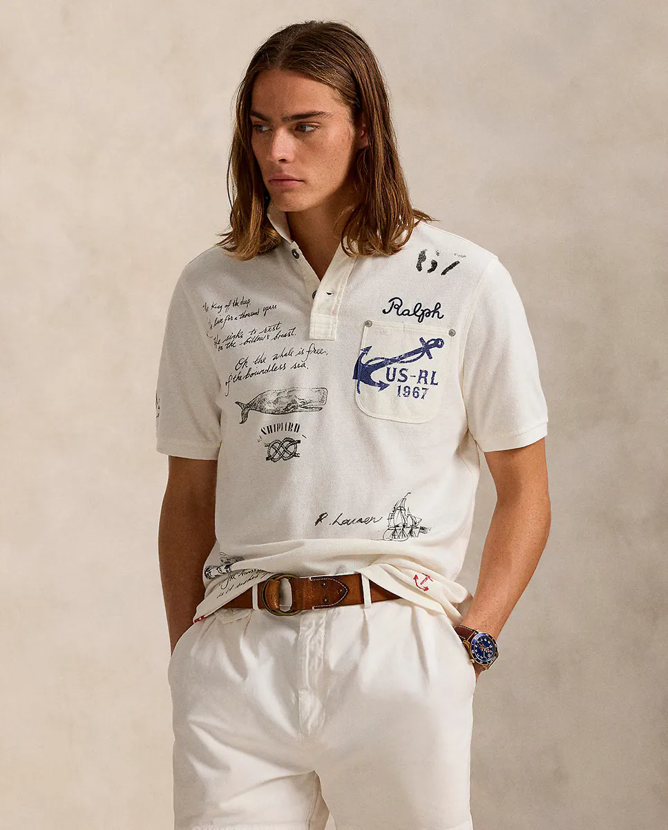 

Мужская хлопковая рубашка-поло классического кроя Polo Ralph Lauren, белый