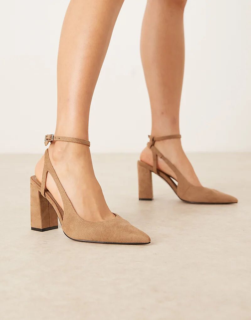 Туфли ASOS DESIGN Wide Fit с высоким блочным каблуком и узором пейсли из замши верблюжьего цвета