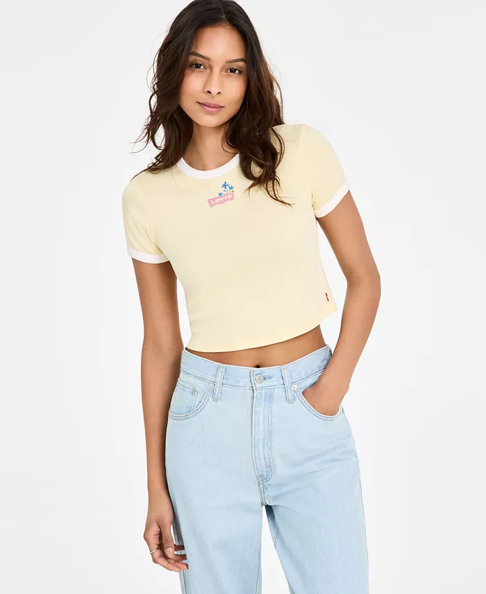 

Женская хлопковая футболка Rickie с контрастной окантовкой и принтом Levi's, желтый