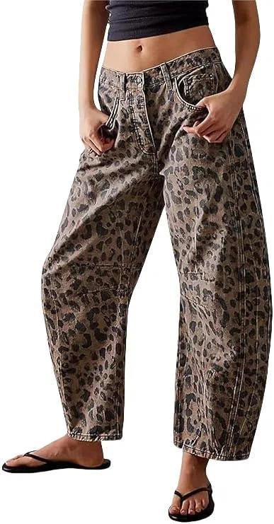 Джинсы клеш с леопардовым принтом, Leopard