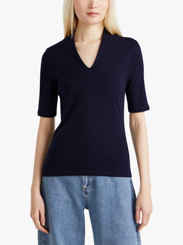 

Футболка в рубчик с v-образнымвырезом Benetton, цвет Night Blue
