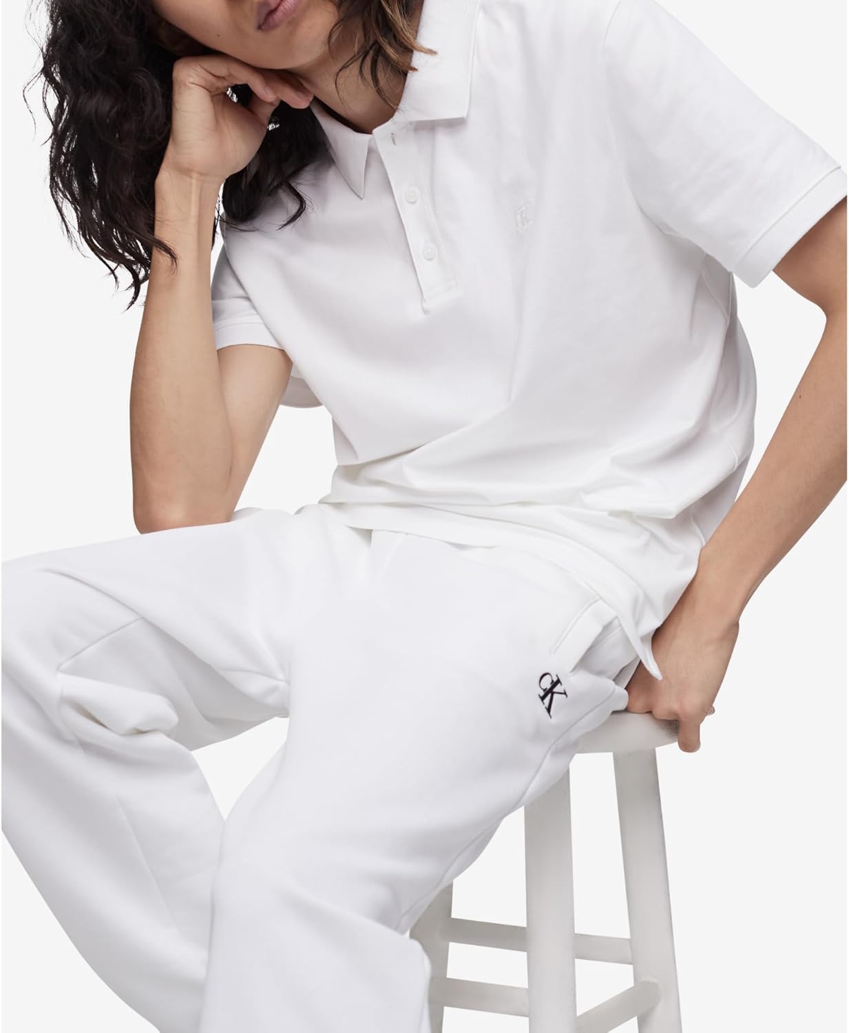 Мужская рубашка-поло Calvin Klein из гладкого хлопка с монограммой и логотипом, Brilliant White — фото 4