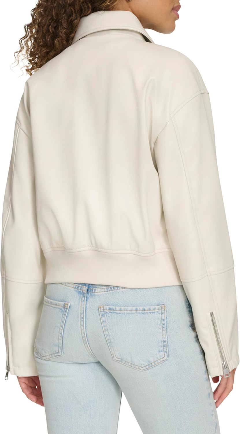 Женская куртка-бомбер Levi's из искусственной кожи с отложным воротником, устричный — фото 4