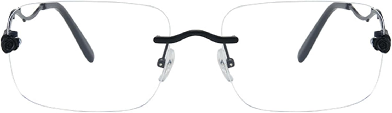 

bullabulling Ретро солнцезащитные очки 90-х годов, прямоугольные, без оправы, для мужчин и женщин, модные, с дужками в виде розы, без оправы, с тонированными линзами, Black Clear