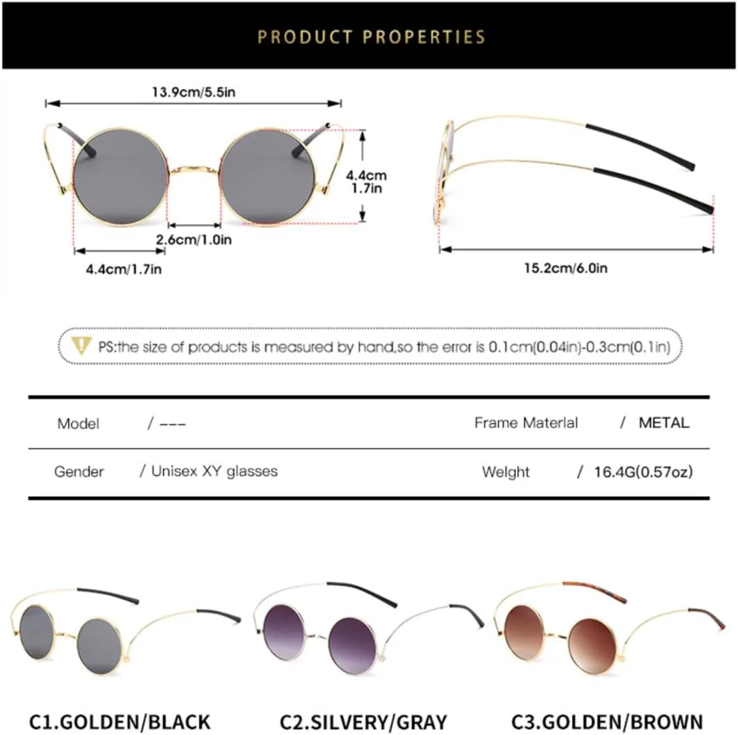 

Винтажные круглые солнцезащитные очки в стиле хиппи для женщин и мужчин, вечерние, с защитой от УФ-излучения UV400, с загнутыми дужками, легкие UATXTAU, Gold Clear