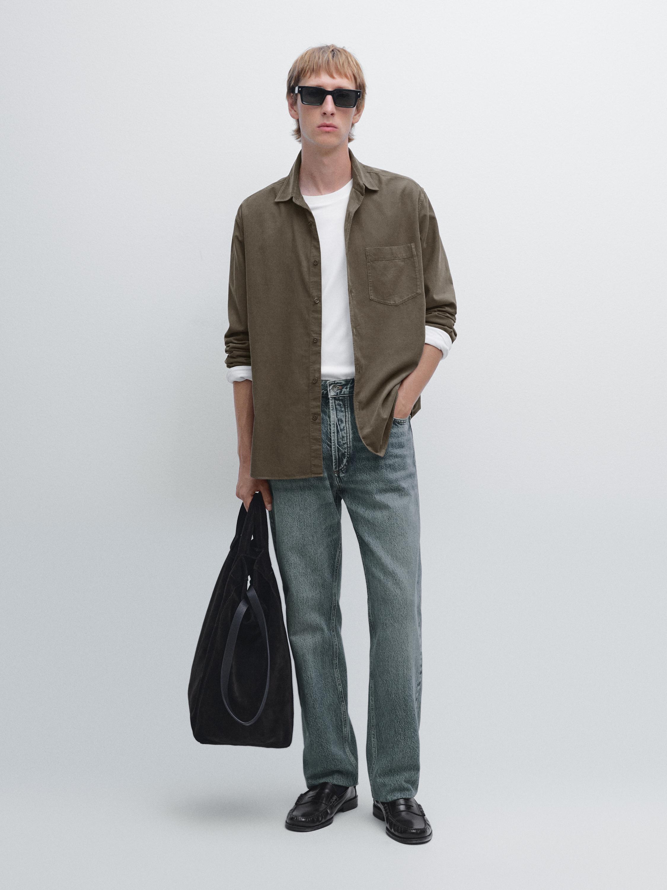 

Рубашка в рубчик стандартного кроя Massimo Dutti, серый