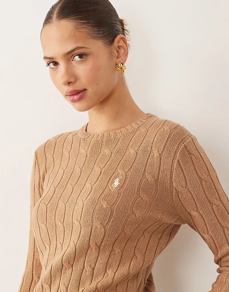 Хлопковый трикотажный джемпер с логотипом Polo Ralph Lauren цвета верблюжьей шерсти — фото 3