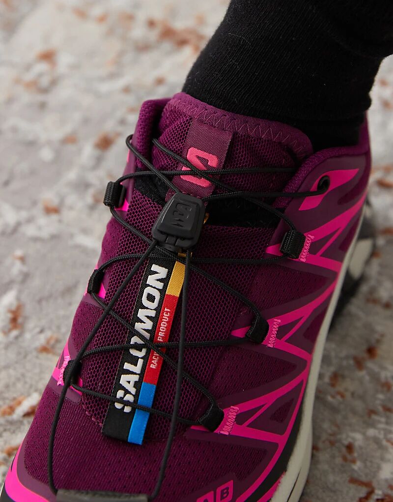Кроссовки XT-6 фиолетового и неоново-розового цвета Salomon — фото 2