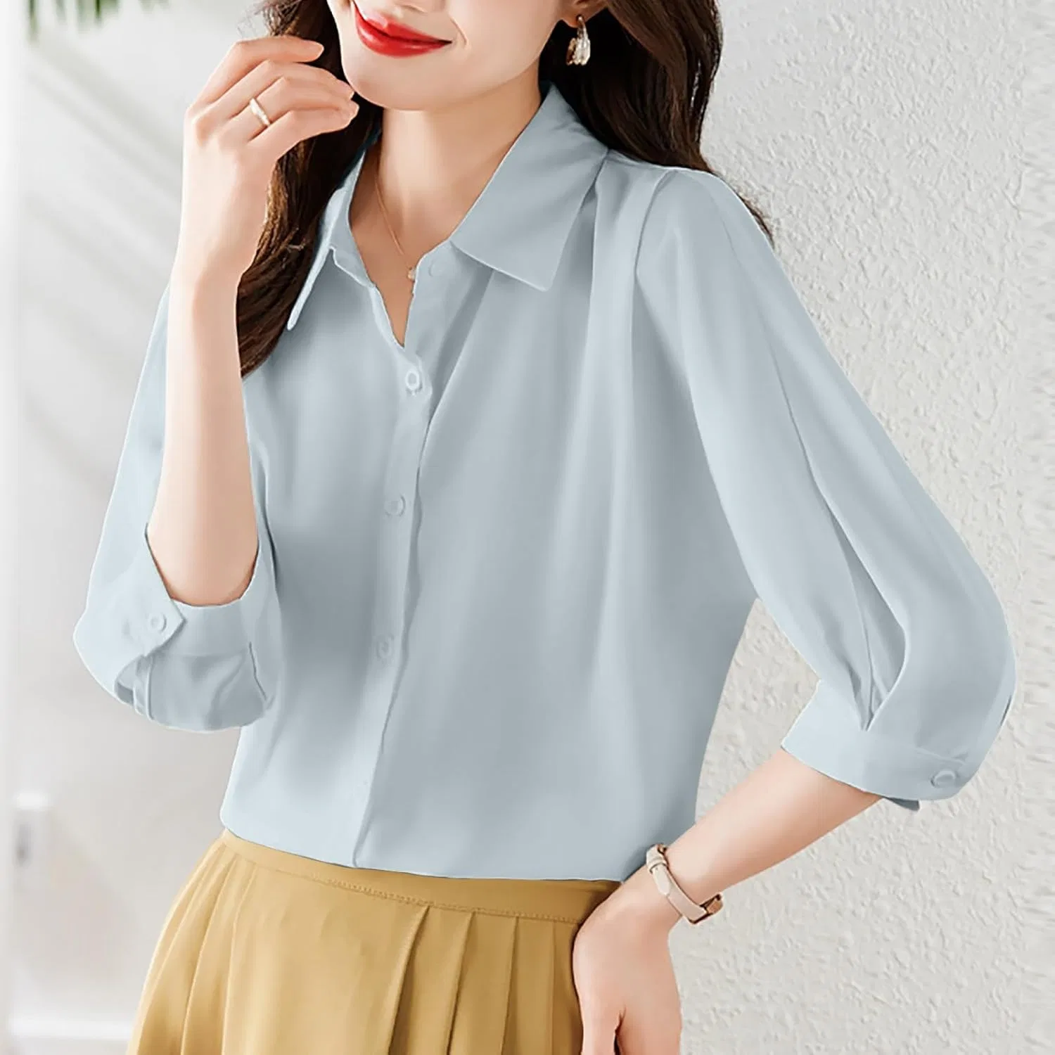 Блуза, простая, Shirt Blouse, синий — фото 3