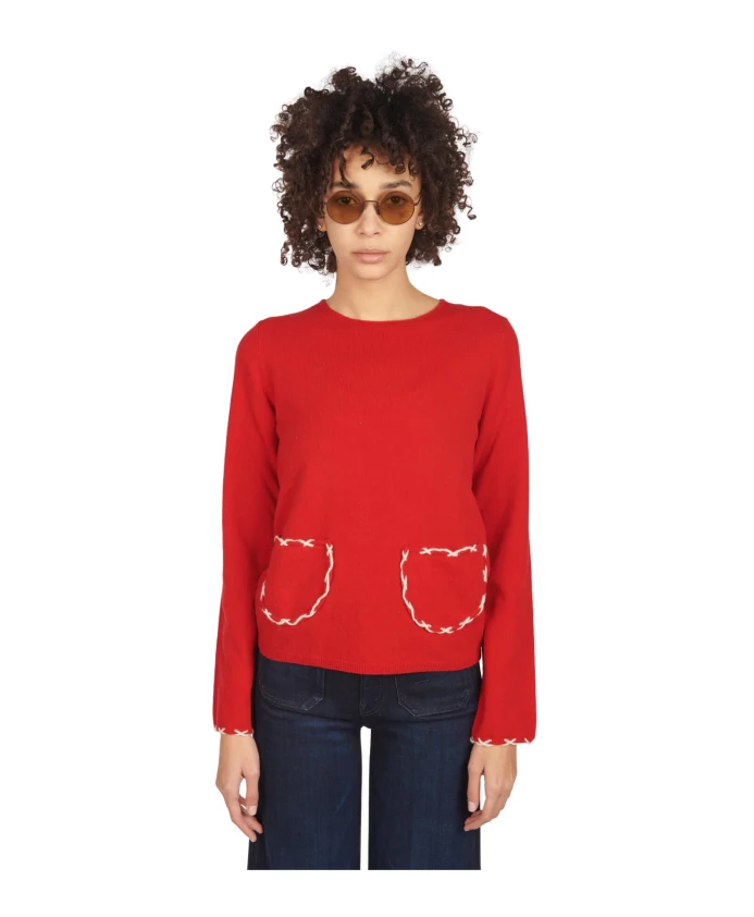 

Красный свитер с круглым вырезом и передними карманами. Comme Des Garã§Ons, красный