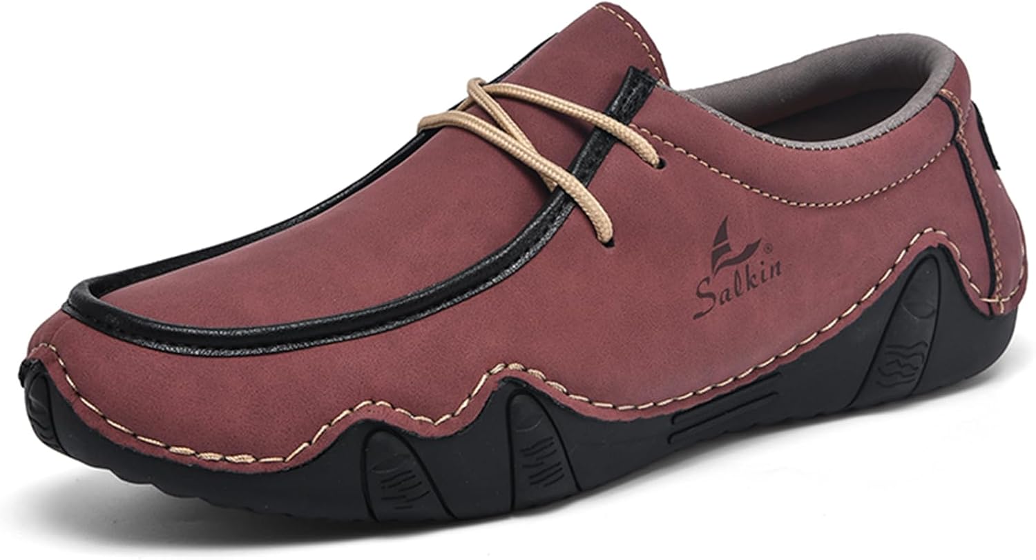 

Мужские кожаные повседневные лоферы без шнурков, легкие, с нескользящей подошвой, и прогулок, мягкие мокасины Lossarye, красный