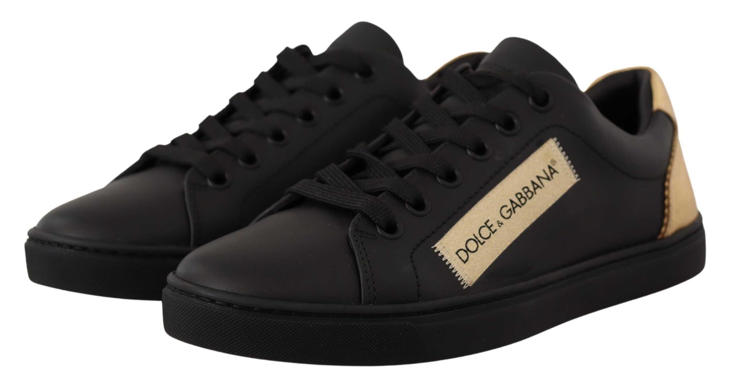 Шикарные низкие кожаные кроссовки черного и золотого цвета Dolce & Gabbana — фото 4